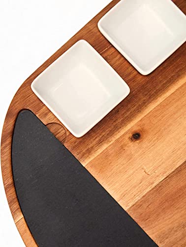 Tabla de Quesos y Embutido de Madera de Acacia Oval con Juego de Cuchillos para Queso de Acero Inoxidable. Lujoso Set de Tabla de Aperitivos Extra Grande con 17 Piezas en Elegante Caja de Regalo.