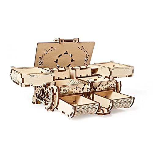 UGEARS Cofrecito De Época Modelo mecánico - Puzzle 3D Rompecabezas Adultos - Caja de Tesoro de Madera - Cofre del Tesoros - Vintage Cajas de Madera Maquetas para Construir Adultos y Adolescentes - no se que regalar