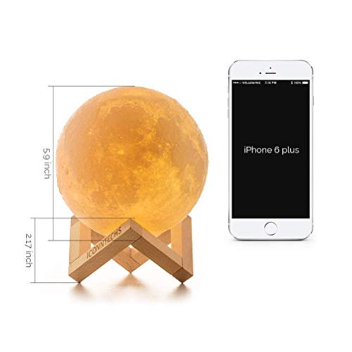 15cm Lámpara Luna 3D, ICONNTECHS Brillo Regulable 16 Colores RGB Recargable USB Control remoto y Control táctil LED Lunar Luz Nocturna Decorativa para Dormitorio, Salón, Regalo para Mujeres y Niños, L