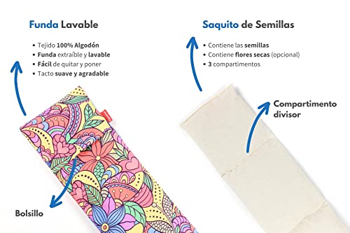 Saco Térmico de Semillas para microondas | Ayuda a Aliviar Dolores Musculares gracias al Calor Seco | Funda Lavable 100% Algodón Vitral (50 x 15 CM, Aroma Lavanda)