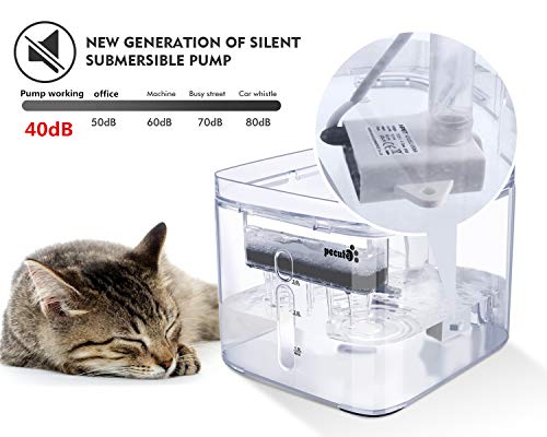 Pecute Fuente de Agua para Gatos y Perros 3L Transparente Automático Dispensador Bebederos Gatos, 3 Modos de Agua, 40dB súper silencioso, Pack de 2 Filtros de Carbón - no se que regalar