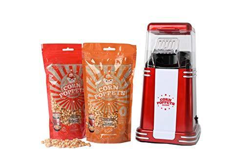 CORN POPPETS | Máquina de Palomitas de Maiz | Palomitero Sin Aceite, Sin Humos + 2 Bolsas de Granos de Maiz Sabor Dulce y Salado | Palomitas Listas en 3 Minutos - no se que regalar