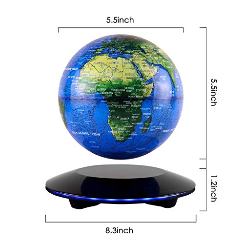 JOWHOL Globo Flotante de Levitación Magnética Rotación del Mapa del Mundo con Luces LED para la Educación Enseñanza Inicio Oficina de Decoración de Escritorio Regalo de Cumpleaños