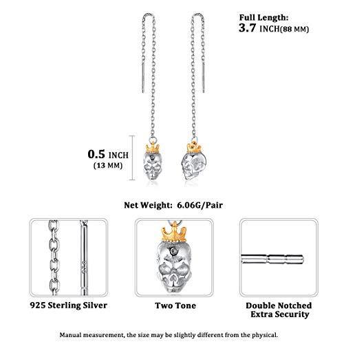 Corona Cráneo Regalo Halloween Calavera Plata de Ley 925 Pendientes Hipoalergénicos para Mujeres Joyería Gótica Punk Colgantes Largos con Cadenas Enhebrador - no se que regalar