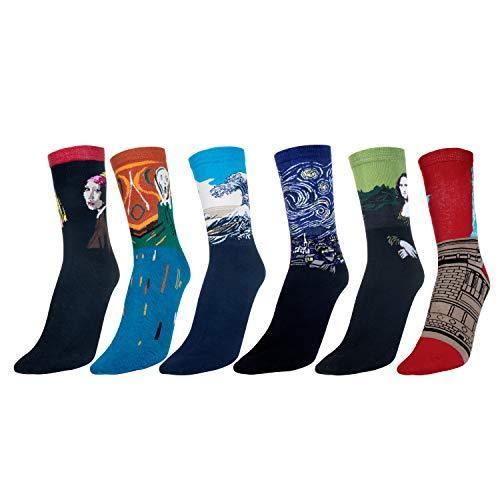 Czemo 6 pares Calcetines divertidos para regalar de Algodón Hombre y Mujer  Arte Retro Pinturas Famosas Calcetines – no se que regalar