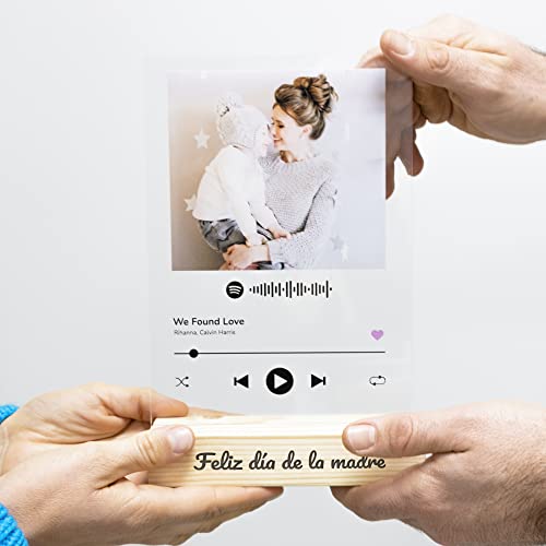 Pulpoint. Placa Spotify Personalizada. Foto Personalizada. Fabricado en Metacrilato con Código Escaneable. Regalo Novios, Novia, Pareja, Día de la Madre, Regalo Aniversario. (Con base de madera)