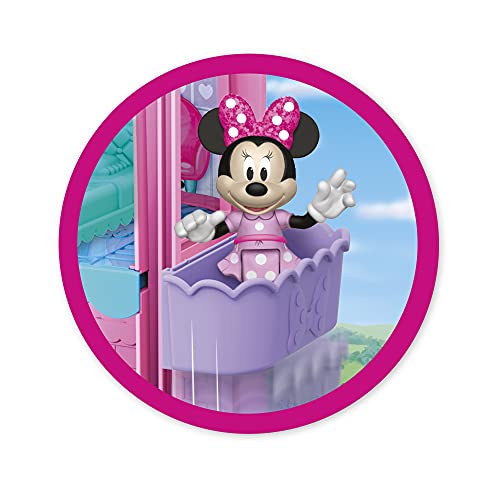 Mickey & Minnie - Bow Hotel de Minnie, es una casita de Juguete con 4 Plantas y Muchas Habitaciones Divertidas, Tiene Ascensor y tobogán, Incluye 3 Figuras y 20 Accesorios, +3 años, Famosa (MCN10000)