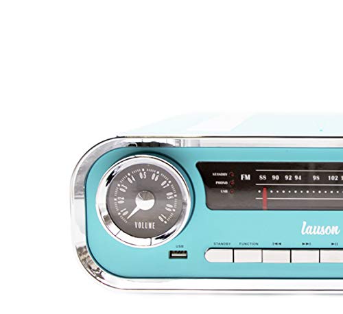 Lauson 01TT18 Tocadiscos Diseño Vintage Coche de Colección con 2 Altavoces Estéreo Integrado de 3 W | Tocadisco Vinilo con Radio FM, Función Bluetooth, USB, AUX | 3 Velocidades (33, 45, 78) (Azul) - no se que regalar