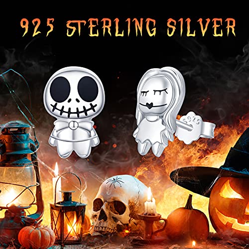 Pendientes de Halloween, Jack Skellington y Sally pendientes de plata de ley 925, pesadilla antes de Navidad, regalo para mujer, Halloween, día de San Valentín