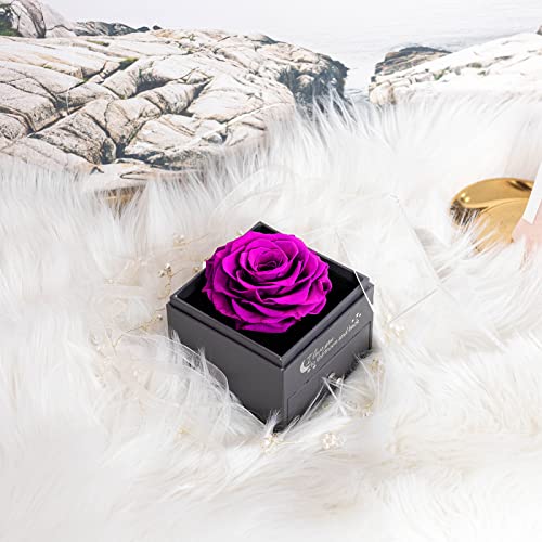 Sunia Eterna Rosa - Rosa Púrpura Preservada con Cadena Plata Mujer Regalo de Rosa Real Hecho a Mano para Mujer Mama Novia Regalo para Navidad Cumpleaños Dia de San Valentin Dia de la Madre