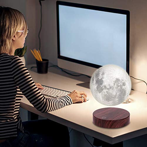 VGAzer Lámpara levitante de luna, flotante y giratoria en el aire libremente con base de madera de lujo y luz de luna LED de impresión 3D en 3 colores