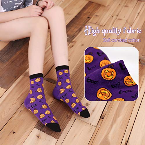 ZFSOCK Calcetines de Halloween para mujer, Divertidos Calcetines de Algodón con Patrones Luna Magos Murciélagos Calabaza, 5 pares, Tamaño 36-42 - no se que regalar