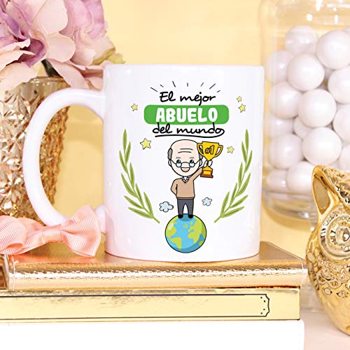 MUGFFINS Taza Abuelo - El Mejor Abuelo del Mundo - Taza Desayuno/Idea Regalo Original/Día del Padre para Abuelitos. Cerámica 350 mL