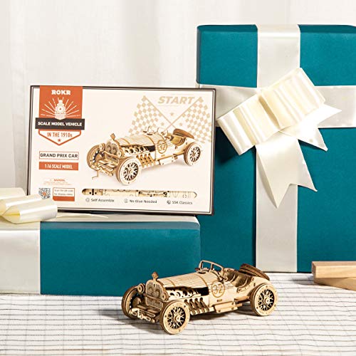 ROKR Car Madera Maquetas para Construir - Maquetas para Montar - Set de Construcción Puzzle 3D para niños y Adultos (Grand Prix Car) - no se que regalar