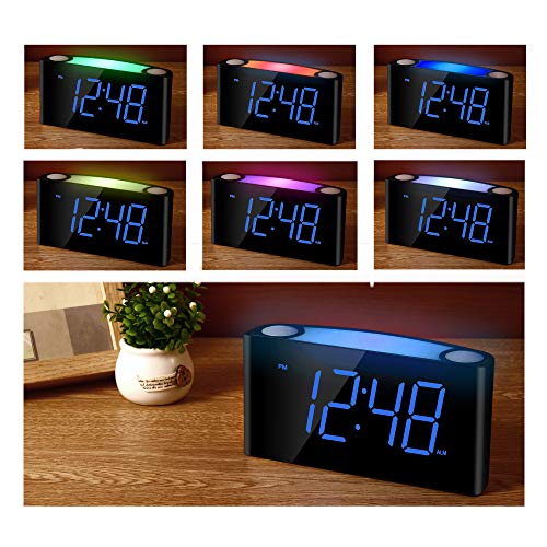 Reloj Despertador por Vibración con Agitador de Cama, Pantalla Regulable de 7 '', 7 Luces Nocturnas en Color, 12/24, Configuración de Respaldo de Batería, Despertador Grande para Dormitorio, Cojines