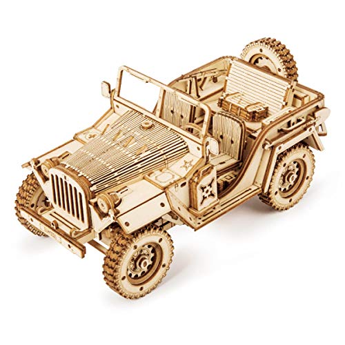 ROKR Car Madera Maquetas para Construir - Maquetas para Montar - Set de Construcción Puzzle 3D para niños y Adultos (Army Jeep) - no se que regalar