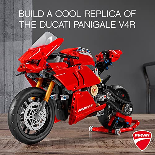 LEGO 42107 Technic Ducati Panigale V4 R, Moto de Juguete Roja, Maqueta para Construir y Decorar, Idea de Regalo para Niños Pequeños