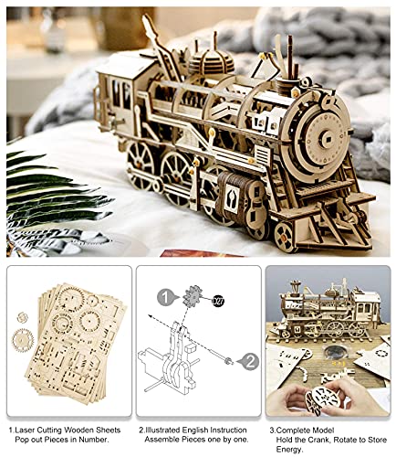 Robotime Rompecabezas de Madera 3D Cortado con láser - Kits de Modelo autopropulsados - Juego de construcción mecánica - Rompecabezas para niños, Adolescentes y Adultos (Locomotive) - no se que regalar