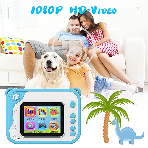 Cámara digital para niños, cámaras de impresión instantánea para niñas, pantalla de 2.0 pulgadas, 3 rollos de papeles de impresión, mini juguete recargable para niños (azul)