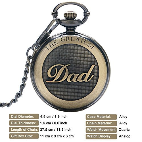 SRXWO Reloj de Bolsillo para Hombre Cuarzo con Cadena para Hombres Colgante de Reloj de Bolsillo con números Romanos para el día más Grande/Abuelo - Retro Regalos para el día del Padre de cumpleaños