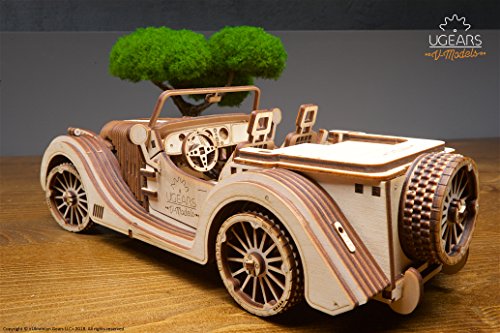 UGEARS Roadster VM-01 - 3D Puzzle de Madera Coche Deportivo - Gran Regalo para Amantes de Coches DIY - no se que regalar