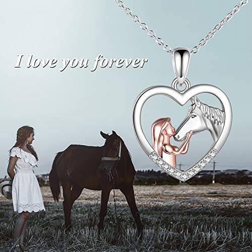 YFN Collar de niña y Caballo para niñas Joyería de Caballo de Plata Esterlina Regalos de Caballo para Mujeres de 18 " (Rose Girl Horse Necklace)