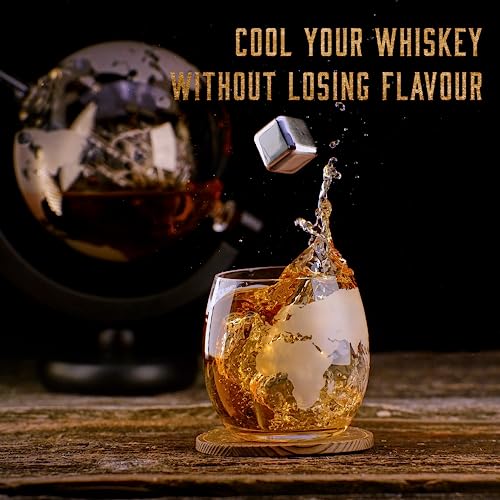 Whisiskey - Decantador de Whisky - Jarra de Whisky - Globo Terráqueo - 900ml - Cubitos Hielo Reutilizables - Regalos Originales para Hombre - Incl: 2 Vasos de Whisky, 4 Piedras de Whisky y 2 Posavasos