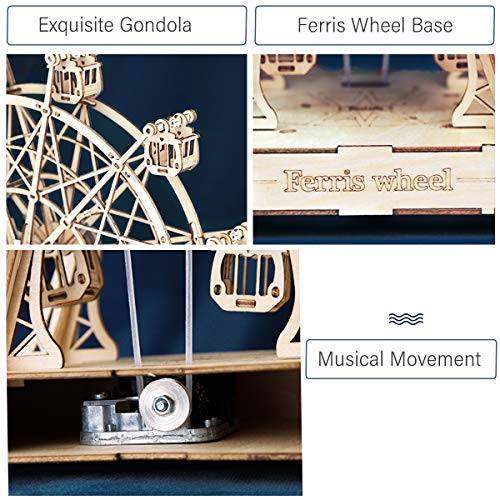 Rolife Modelos Mecánicos Kits Ferris Wheel con música Puzzle de Madera 3D para niños y Adultos - no se que regalar