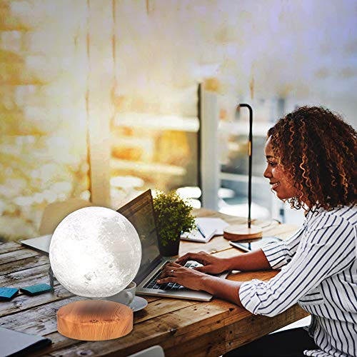 VGAzer Levitando la lámpara de la luna, flotando y girando en el aire. Imprimiendo en 3D la luz de la luna del LED, para regalos únicos de vacaciones, decoración de la habitación (blanco)