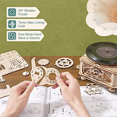 ROKR Madera Puzzle 3D Maquetas para Montar Gramófono Clásico para Construir Adultos Niñas, Modos Automático y Manual LKB01D