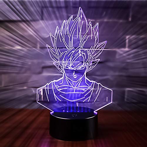 3D Lámpara óptico Illusions Luz Nocturna, CKW 7 Colores Cambio de Botón Táctil y Cable USB para Cumpleaños, Navidad Regalos de Mujer Bebes Hombre Niños Amigas (Dragon ball 1)