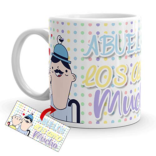 Kembilove Taza Desayuno para Abuelos – Tazas Originales con mensajes Graciosos con Mensaje Abuelos los amo mucho – Taza de Café y Té para Abuelos – Regalos Originales - no se que regalar