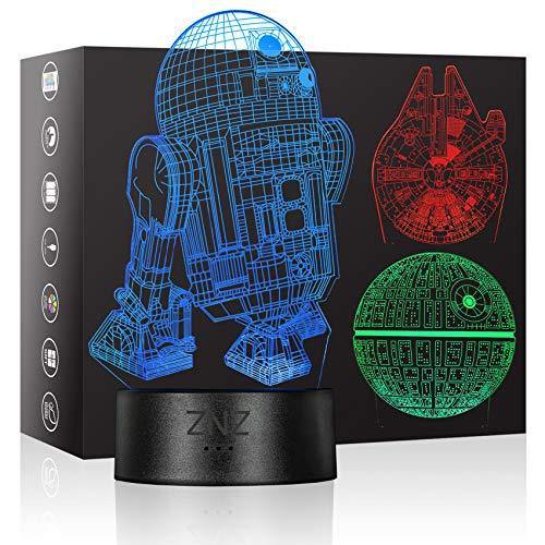 3D LED Star Wars Luz de noche, Lámpara de ilusión Death Star + R2-D2 + Millennium Falcon, Tres patrones y 16 colores Lámpara de decoración Cambio - Regalo perfectos para niño - 3 paquete - no se que regalar