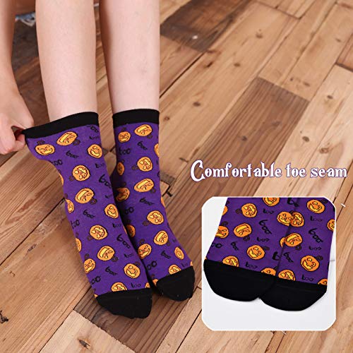 ZFSOCK Calcetines de Halloween para mujer, Divertidos Calcetines de Algodón con Patrones Luna Magos Murciélagos Calabaza, 5 pares, Tamaño 36-42 - no se que regalar