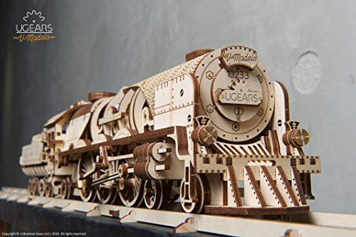 UGEARS V-Express Tren de Vapor - Set de Construcción Puzzle 3D Locomotora Modelo Mecánico de Madera