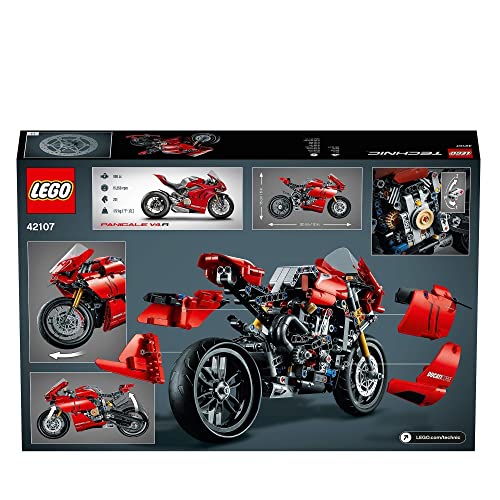 LEGO 42107 Technic Ducati Panigale V4 R, Moto de Juguete Roja, Maqueta para Construir y Decorar, Idea de Regalo para Niños Pequeños