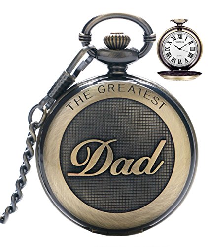 SRXWO Reloj de Bolsillo para Hombre Cuarzo con Cadena para Hombres Colgante de Reloj de Bolsillo con números Romanos para el día más Grande/Abuelo - Retro Regalos para el día del Padre de cumpleaños