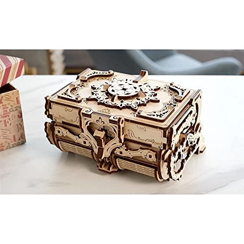 UGEARS Cofrecito De Época Modelo mecánico - Puzzle 3D Rompecabezas Adultos - Caja de Tesoro de Madera - Cofre del Tesoros - Vintage Cajas de Madera Maquetas para Construir Adultos y Adolescentes - no se que regalar