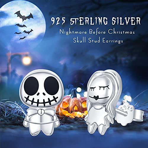 Pendientes de Halloween, Jack Skellington y Sally pendientes de plata de ley 925, pesadilla antes de Navidad, regalo para mujer, Halloween, día de San Valentín