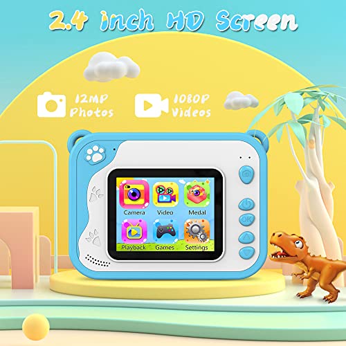 Cámara digital para niños, cámaras de impresión instantánea para niñas, pantalla de 2.0 pulgadas, 3 rollos de papeles de impresión, mini juguete recargable para niños (azul)