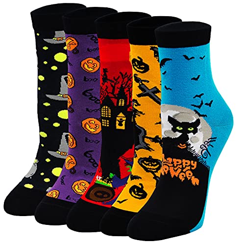 LOFIR Calcetines de fiesta de Halloween para Mujeres Calcetines Divertidos con Dibujos de Animal, talla 35-41, 5 pares