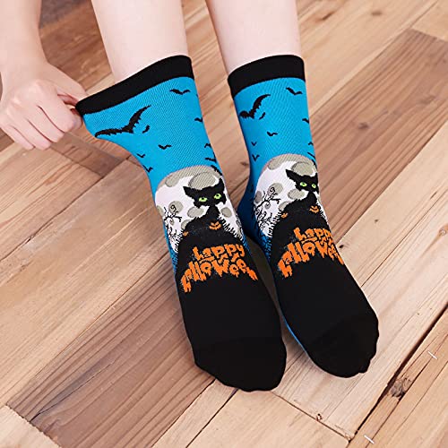 LOFIR Calcetines de fiesta de Halloween para Mujeres Calcetines Divertidos con Dibujos de Animal, talla 35-41, 5 pares