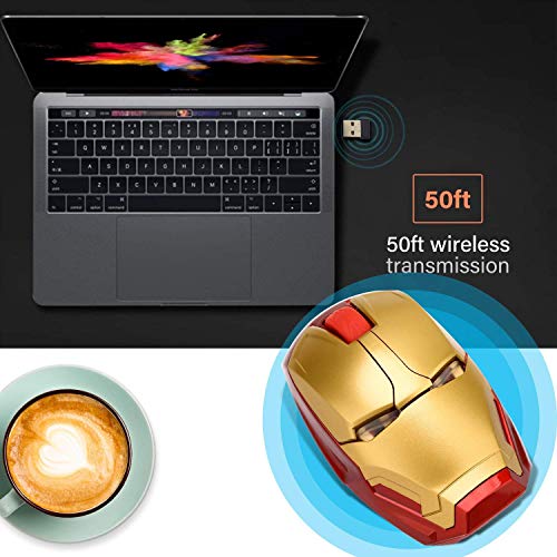 Ratón inalámbrico ergonómico, diseño de Iron Man, 2,4 G, ratón portátil con receptor nano USB, para portátil, ordenador de sobremesa, MacBook, responde hasta 10 m 10 m. - no se que regalar