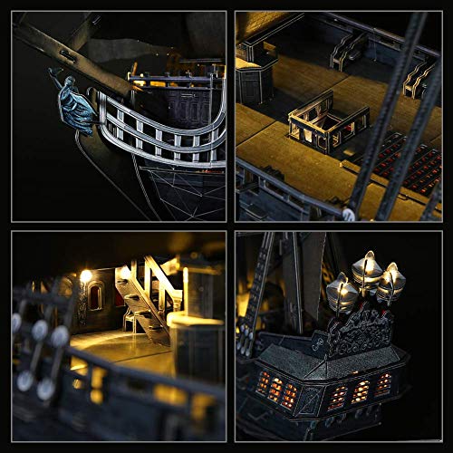 CubicFun Puzzle 3D Queen Anne's Revenge Rompecabezas 3D Nave Kit de Modelo de Barco Pirata (LED) Divertido Regalo para Niños y Adultos, 340 Piezas