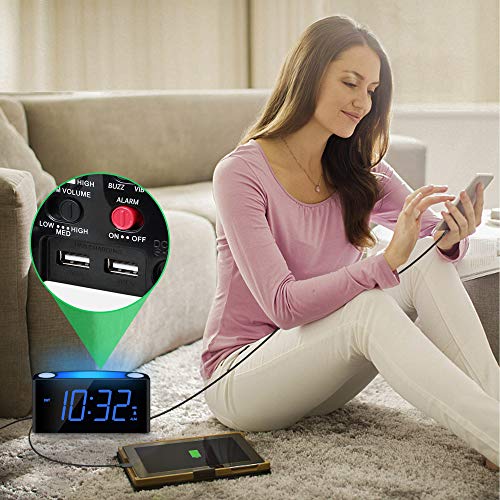 Reloj Despertador por Vibración con Agitador de Cama, Pantalla Regulable de 7 '', 7 Luces Nocturnas en Color, 12/24, Configuración de Respaldo de Batería, Despertador Grande para Dormitorio, Cojines