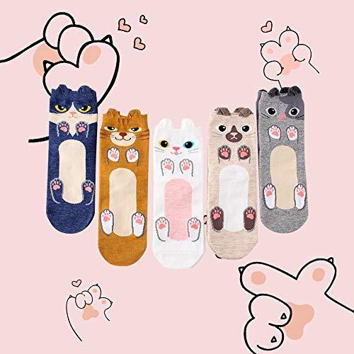 BONANGEL Calcetines Divertidos para Mujer, Calcetines de Animales, Novedad Bonita, Calcetines de Fantasía Coloridos Algodón Extraño, Cálidos Cumpleaños, Navidad para Mujeres (5 Pairs-Cat1) - no se que regalar