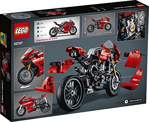 LEGO 42107 Technic Ducati Panigale V4 R, Moto de Juguete Roja, Maqueta para Construir y Decorar, Idea de Regalo para Niños Pequeños