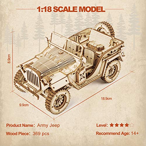 ROKR Car Madera Maquetas para Construir - Maquetas para Montar - Set de Construcción Puzzle 3D para niños y Adultos (Army Jeep) - no se que regalar