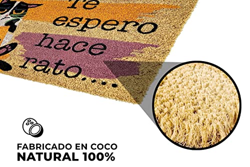 LucaHome - Felpudo de Coco Natural 70x40 con Base Antideslizante, Felpudo de Coco Divertido Te espero Hace rato,Felpudo Absorbente Entrada casa, Ideal para Puerta Exterior o Pasillo