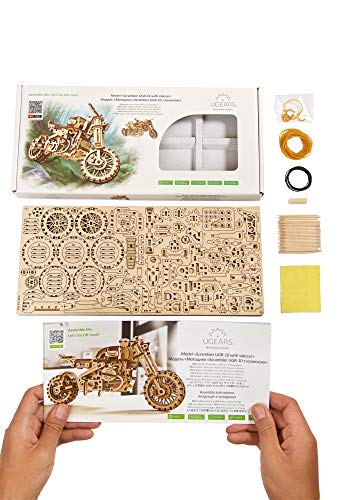 UGEARS maqueta Moto para Montar - Motocicleta Puzzle 3D Adultos - Modelo mecánico de Moto uniqo - maquetas Madera - Rompecabezas Madera 3D para Construir - Kits de construcción 3D (Scrambler UGR-10) - no se que regalar